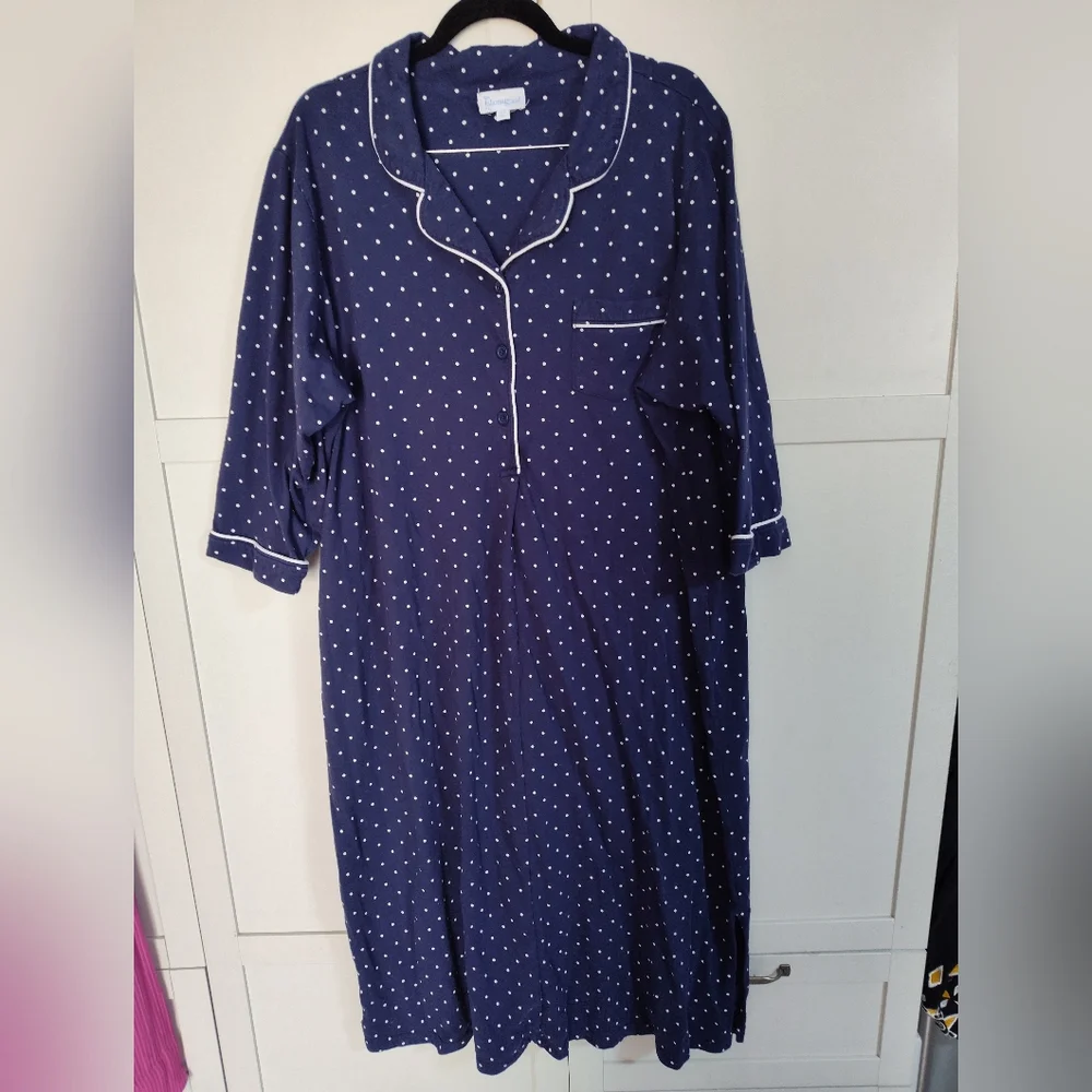 Pajama Graham Polka Dot Maxi Midi Nightgown Size 2X Roomy Warm Cozy Cotton Knit